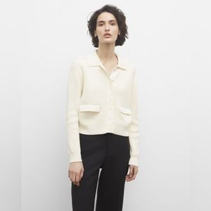 EUC $199 Club Monaco Collared Bomber Cardigan ecru ivory knit sweater ribbed